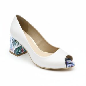 Bolejko Bianca White Bloom białe czółenka peep toe 3 4 zewnętrzne